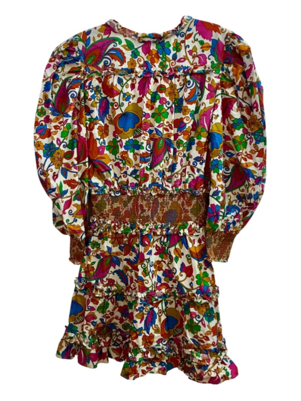 House of Harlow 1960 Nicole Richie Floral Puff Sleeve Smocked Mini Dress Medium - Picture 10 of 11